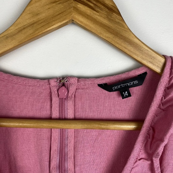 Portmans Madison Wrap Dress Pink Linen Blend Tie Waist Short Ruffle Size L 14 - Picture 7 of 11